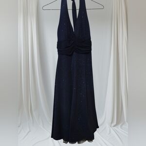 B Darlin Blue Sparkle Halter Dress